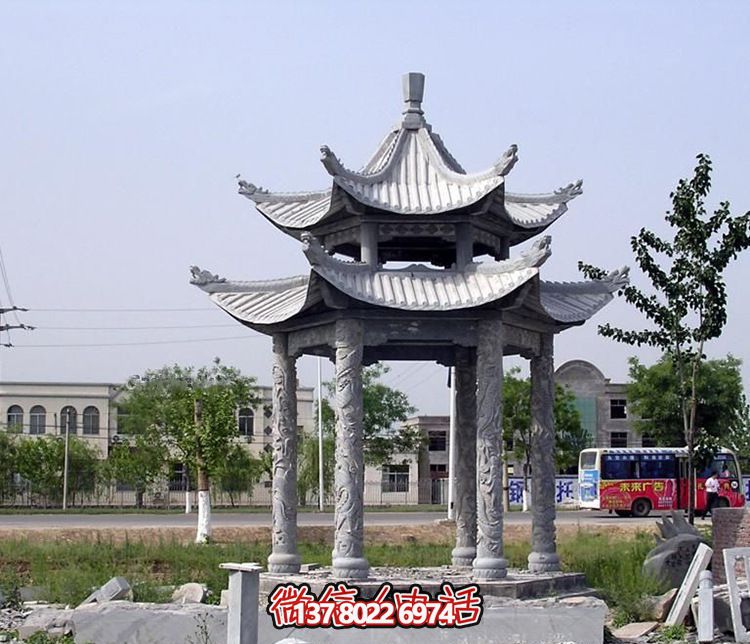 精美古建筑雕塑雙層涼亭，為公園廣場(chǎng)注入古典風(fēng)情