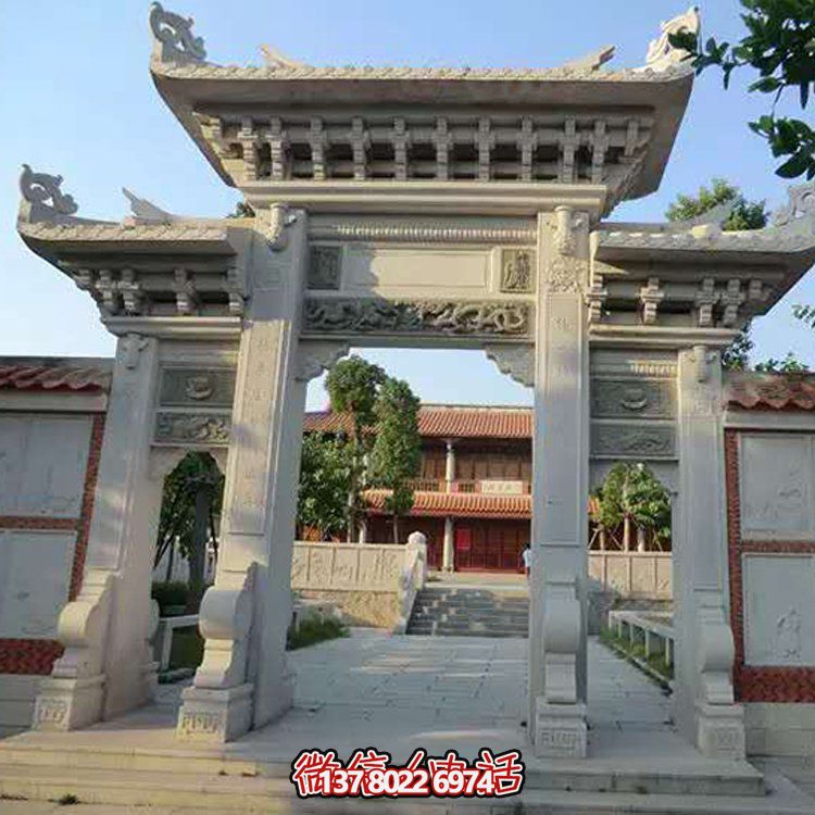 精美大理石石雕景區(qū)園林，大型門(mén)樓牌坊雕塑