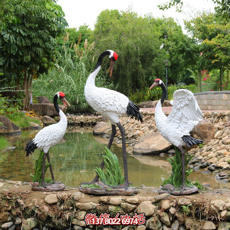 仿真動物玻璃鋼雕塑裝飾池塘邊上丹頂鶴