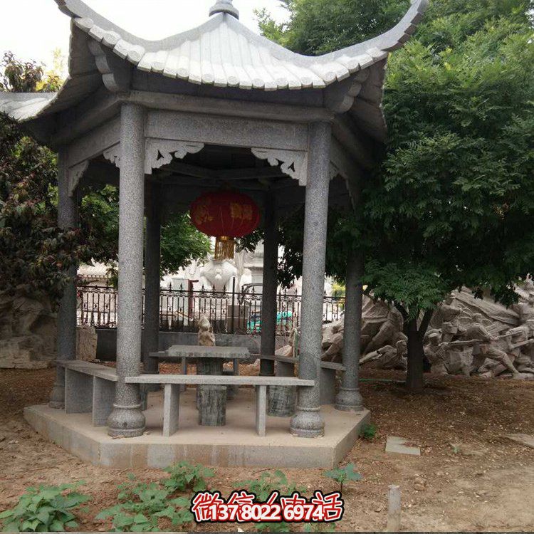 精美青石雕刻仿古中式涼亭，裝點精美公園戶外