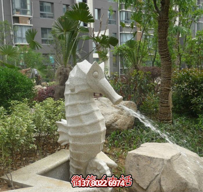 公園里擺放的可以噴水的玻璃鋼創(chuàng)意海馬雕塑