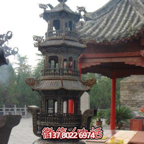 寺廟創(chuàng)意銅噴漆香爐雕塑