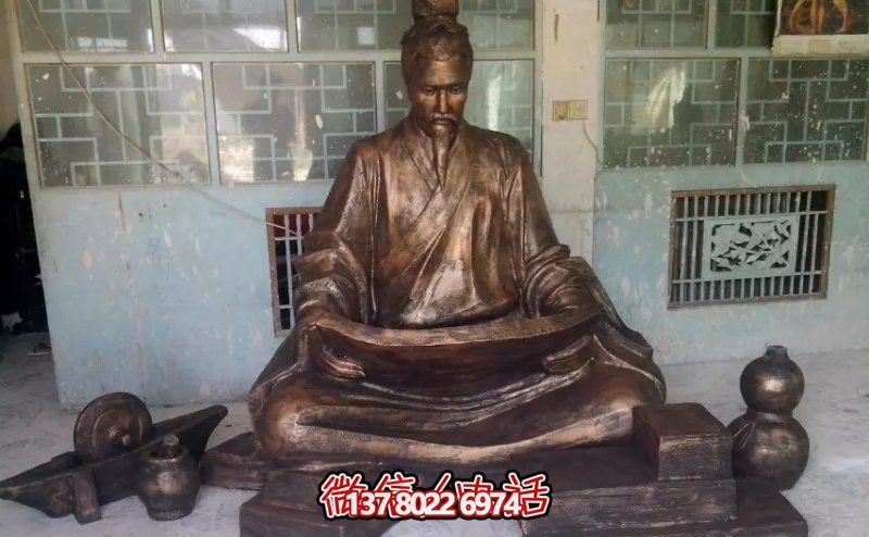 景區(qū)玻璃鋼仿銅古代人物坐著的讀書雕塑