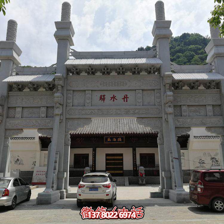 青石天然大理石雕刻中式園林寺院三門(mén)石牌坊