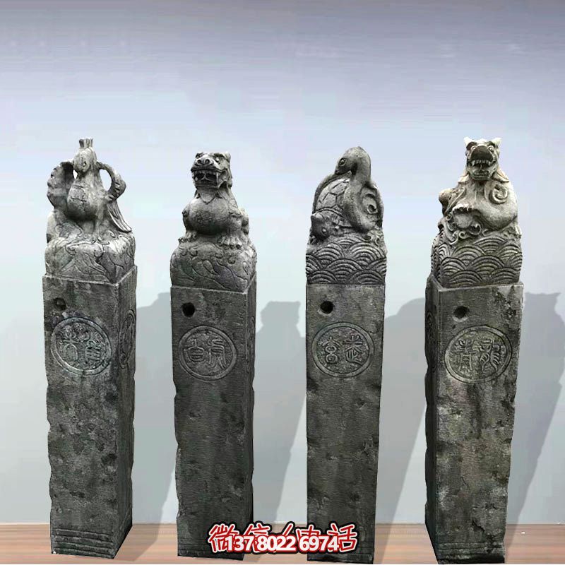 仿古做舊四大神獸鎮(zhèn)宅拴馬柱雕塑