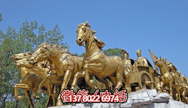 博物館廣場(chǎng)仿古漆金黃銅馬車雕塑