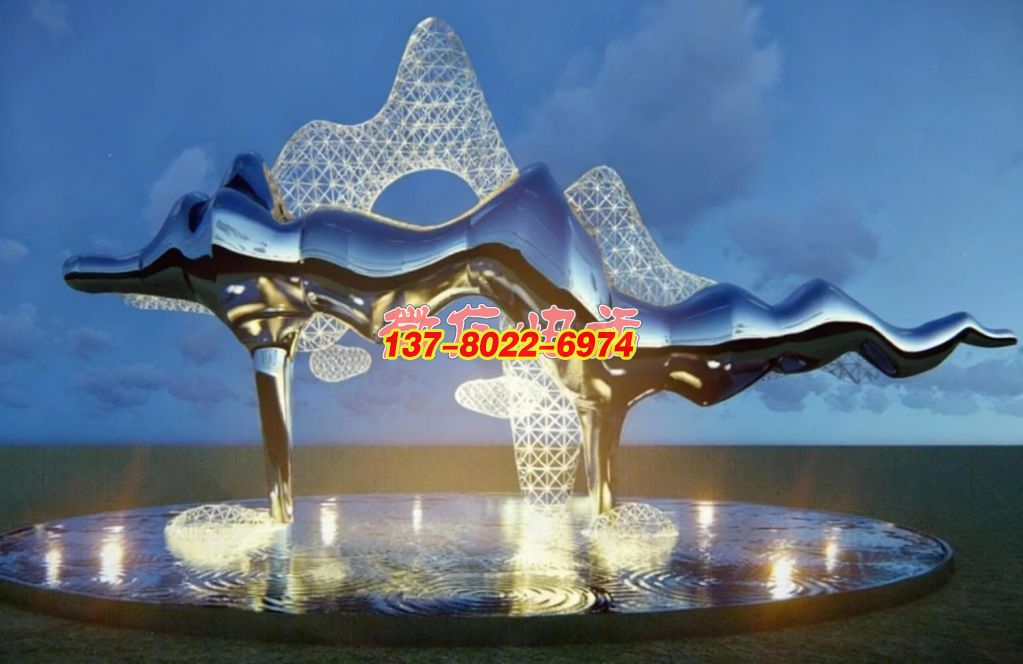 銀浪逐夢?山水交響》—— 不銹鋼景觀雕塑的未來主義自然詩章